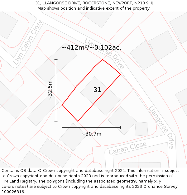 31, LLANGORSE DRIVE, ROGERSTONE, NEWPORT, NP10 9HJ: Plot and title map