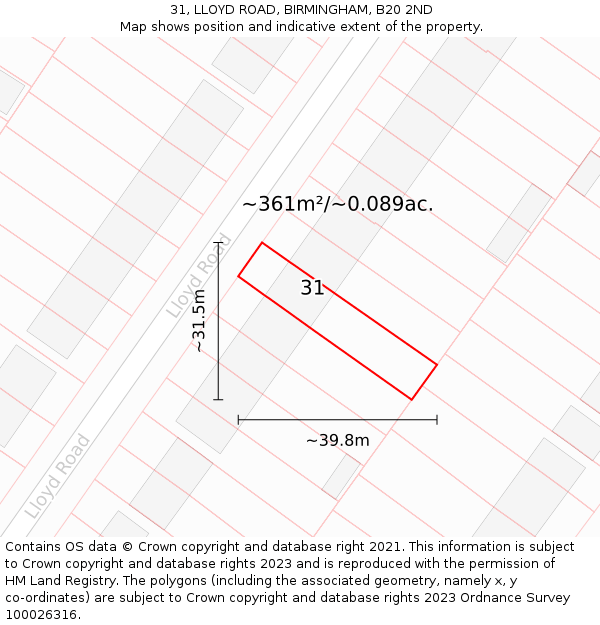 31, LLOYD ROAD, BIRMINGHAM, B20 2ND: Plot and title map