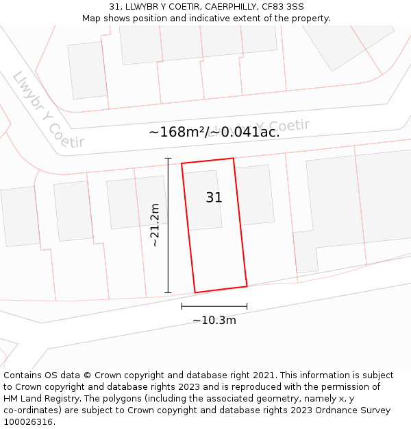 31, LLWYBR Y COETIR, CAERPHILLY, CF83 3SS: Plot and title map