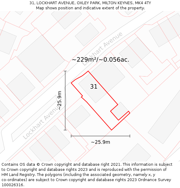 31, LOCKHART AVENUE, OXLEY PARK, MILTON KEYNES, MK4 4TY: Plot and title map