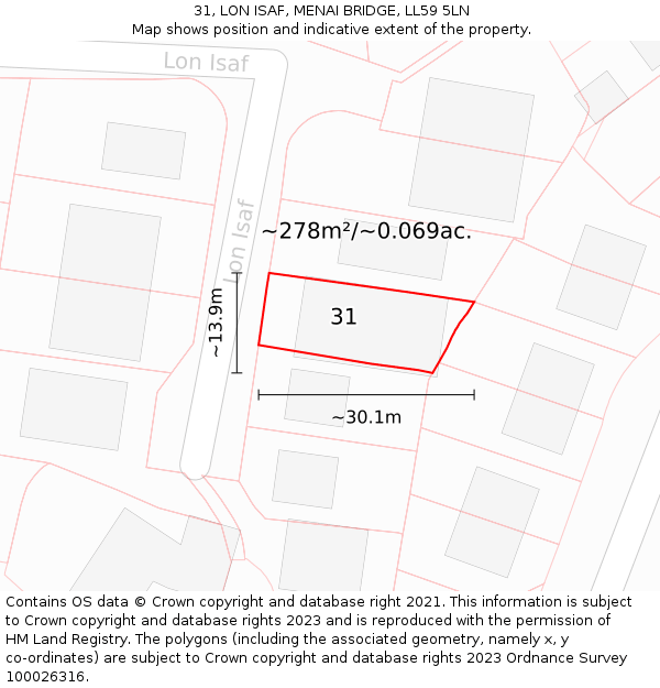 31, LON ISAF, MENAI BRIDGE, LL59 5LN: Plot and title map