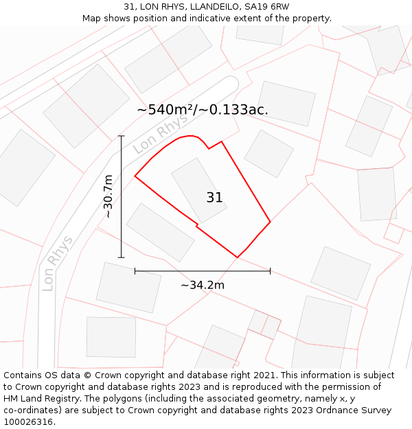 31, LON RHYS, LLANDEILO, SA19 6RW: Plot and title map