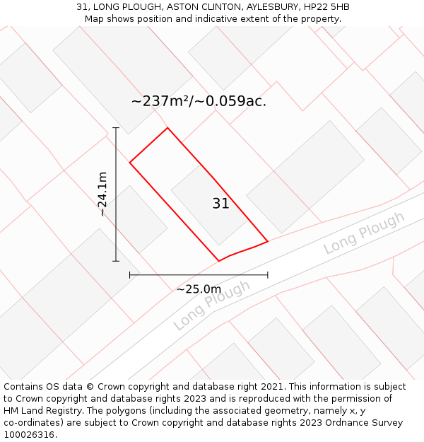 31, LONG PLOUGH, ASTON CLINTON, AYLESBURY, HP22 5HB: Plot and title map