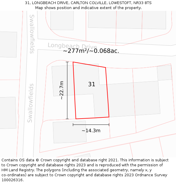 31, LONGBEACH DRIVE, CARLTON COLVILLE, LOWESTOFT, NR33 8TS: Plot and title map