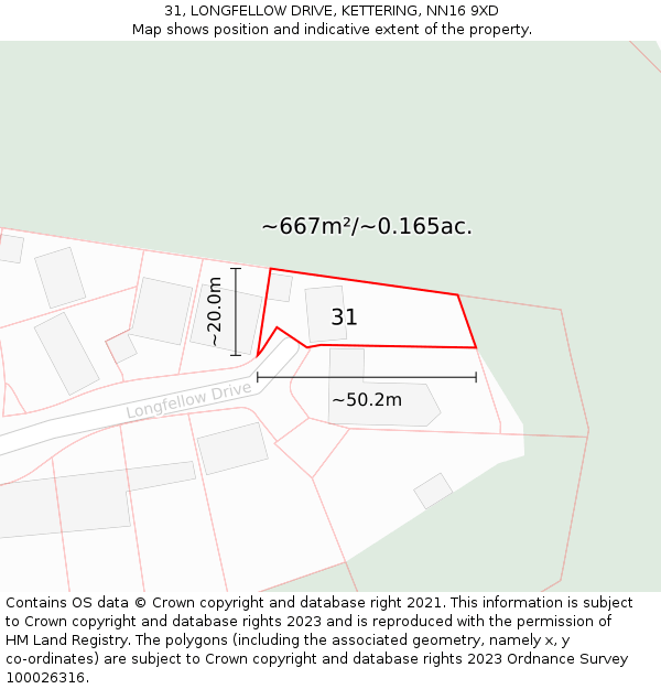 31, LONGFELLOW DRIVE, KETTERING, NN16 9XD: Plot and title map