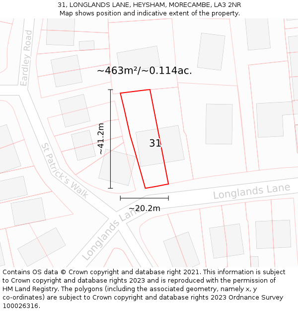 31, LONGLANDS LANE, HEYSHAM, MORECAMBE, LA3 2NR: Plot and title map