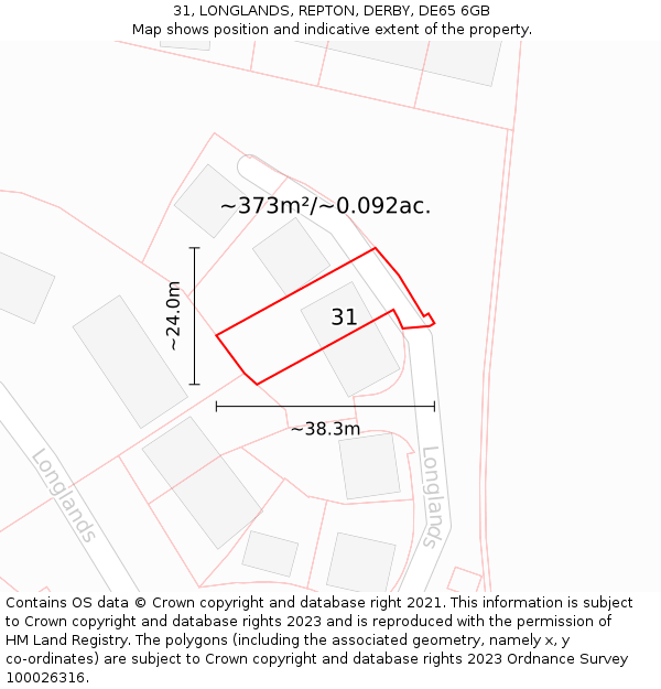 31, LONGLANDS, REPTON, DERBY, DE65 6GB: Plot and title map