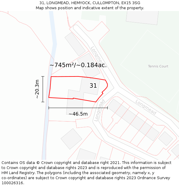 31, LONGMEAD, HEMYOCK, CULLOMPTON, EX15 3SG: Plot and title map