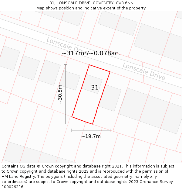 31, LONSCALE DRIVE, COVENTRY, CV3 6NN: Plot and title map