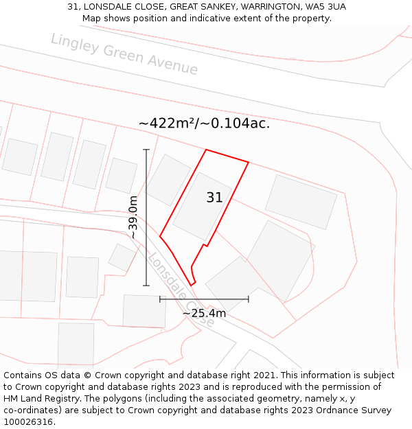 31, LONSDALE CLOSE, GREAT SANKEY, WARRINGTON, WA5 3UA: Plot and title map