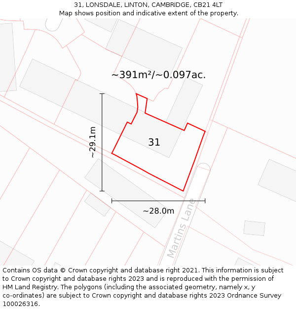 31, LONSDALE, LINTON, CAMBRIDGE, CB21 4LT: Plot and title map