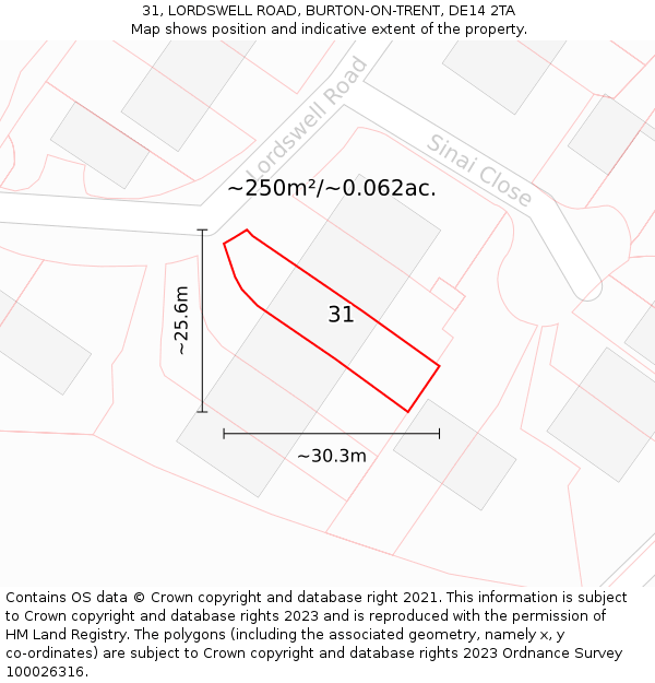 31, LORDSWELL ROAD, BURTON-ON-TRENT, DE14 2TA: Plot and title map