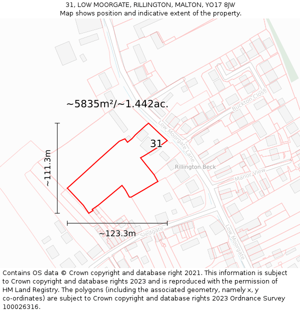 31, LOW MOORGATE, RILLINGTON, MALTON, YO17 8JW: Plot and title map