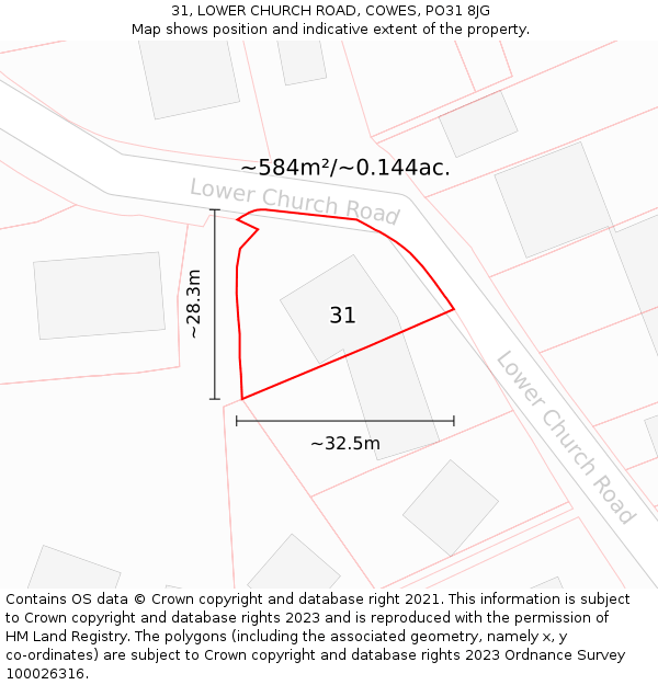 31, LOWER CHURCH ROAD, COWES, PO31 8JG: Plot and title map