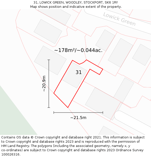 31, LOWICK GREEN, WOODLEY, STOCKPORT, SK6 1RY: Plot and title map