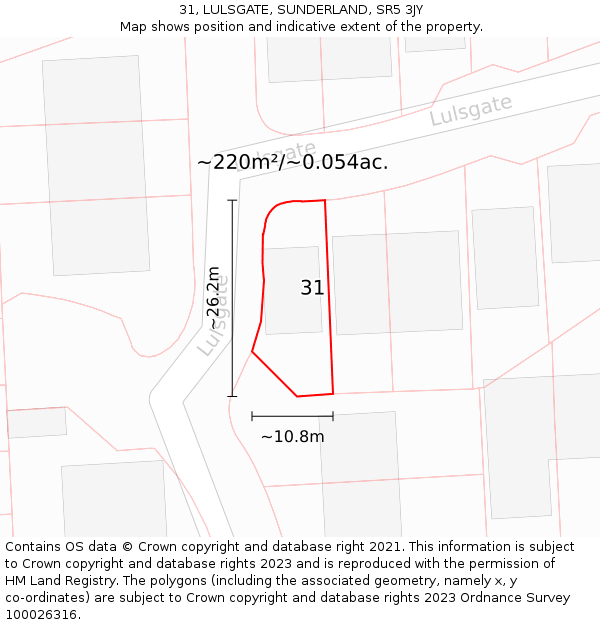 31, LULSGATE, SUNDERLAND, SR5 3JY: Plot and title map