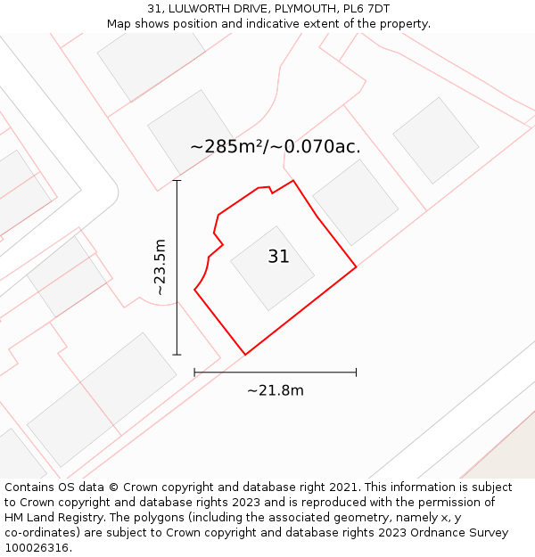 31, LULWORTH DRIVE, PLYMOUTH, PL6 7DT: Plot and title map