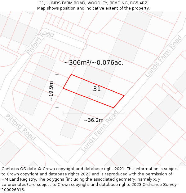 31, LUNDS FARM ROAD, WOODLEY, READING, RG5 4PZ: Plot and title map