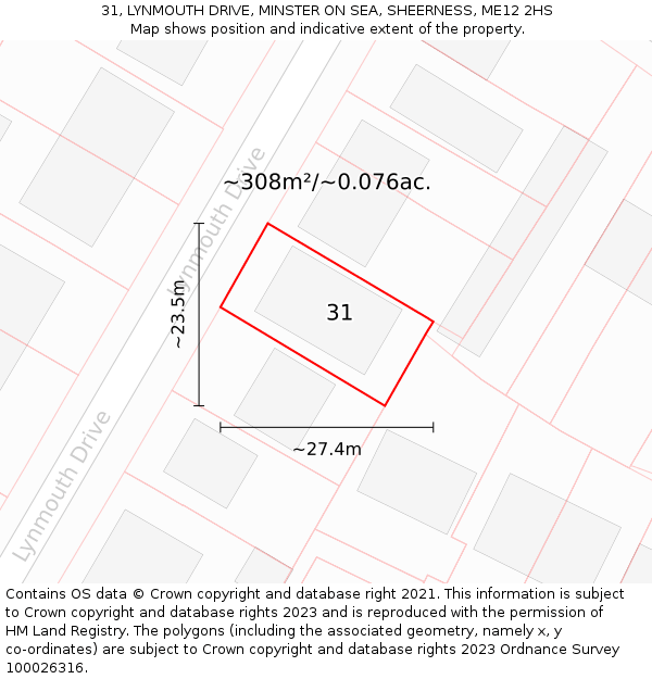 31, LYNMOUTH DRIVE, MINSTER ON SEA, SHEERNESS, ME12 2HS: Plot and title map