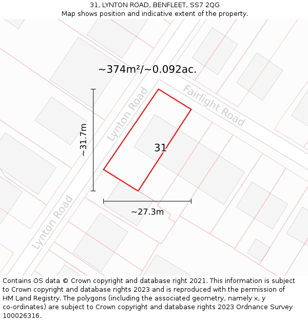 31, LYNTON ROAD, BENFLEET, SS7 2QG: Plot and title map