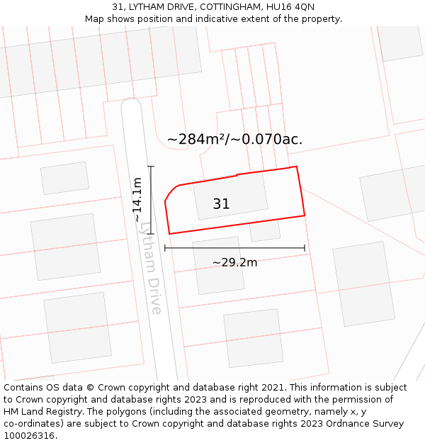 31, LYTHAM DRIVE, COTTINGHAM, HU16 4QN: Plot and title map