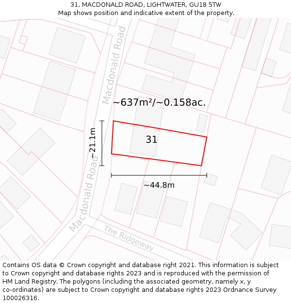 31, MACDONALD ROAD, LIGHTWATER, GU18 5TW: Plot and title map