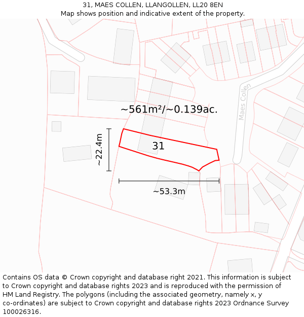 31, MAES COLLEN, LLANGOLLEN, LL20 8EN: Plot and title map