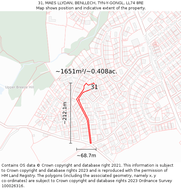 31, MAES LLYDAN, BENLLECH, TYN-Y-GONGL, LL74 8RE: Plot and title map