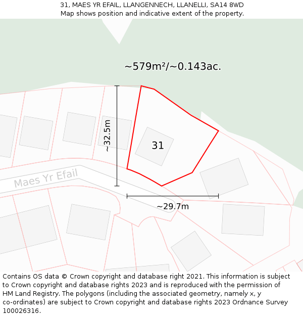 31, MAES YR EFAIL, LLANGENNECH, LLANELLI, SA14 8WD: Plot and title map