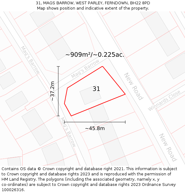 31, MAGS BARROW, WEST PARLEY, FERNDOWN, BH22 8PD: Plot and title map