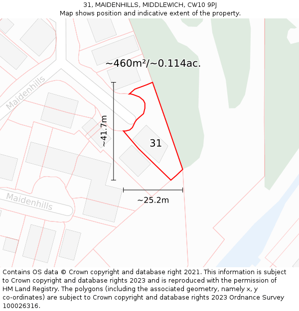 31, MAIDENHILLS, MIDDLEWICH, CW10 9PJ: Plot and title map