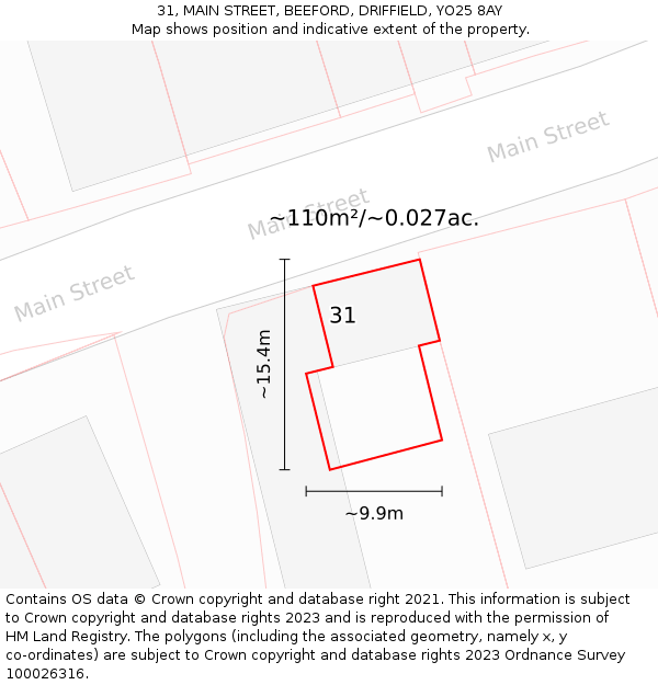 31, MAIN STREET, BEEFORD, DRIFFIELD, YO25 8AY: Plot and title map