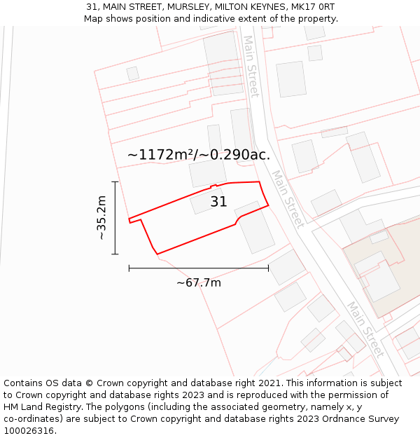 31, MAIN STREET, MURSLEY, MILTON KEYNES, MK17 0RT: Plot and title map