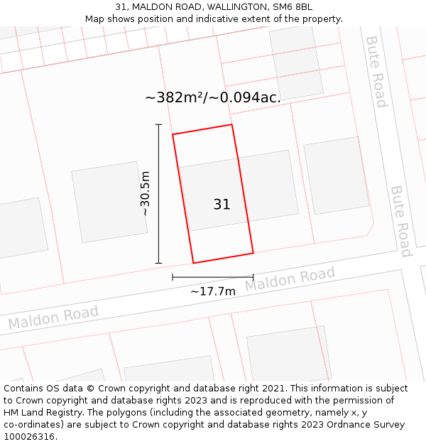 31, MALDON ROAD, WALLINGTON, SM6 8BL: Plot and title map