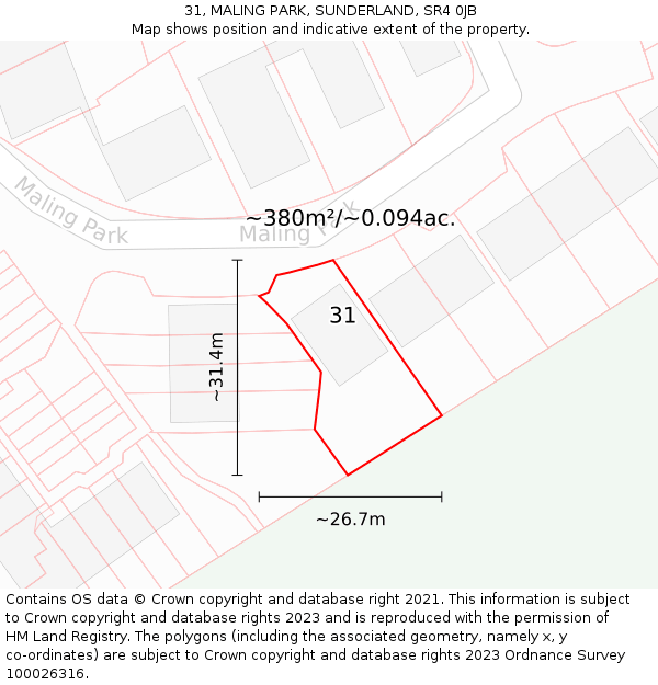 31, MALING PARK, SUNDERLAND, SR4 0JB: Plot and title map