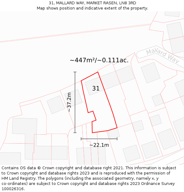 31, MALLARD WAY, MARKET RASEN, LN8 3RD: Plot and title map
