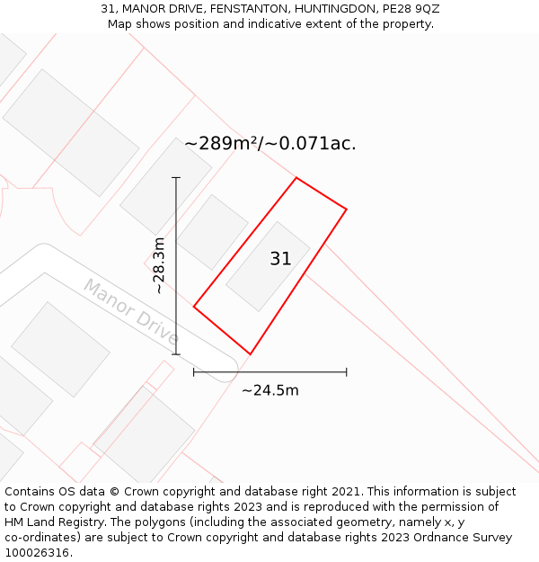 31, MANOR DRIVE, FENSTANTON, HUNTINGDON, PE28 9QZ: Plot and title map