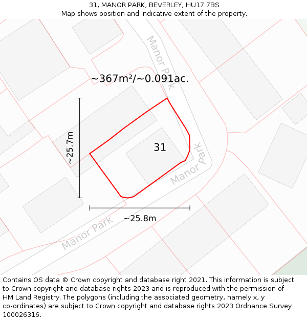 31, MANOR PARK, BEVERLEY, HU17 7BS: Plot and title map