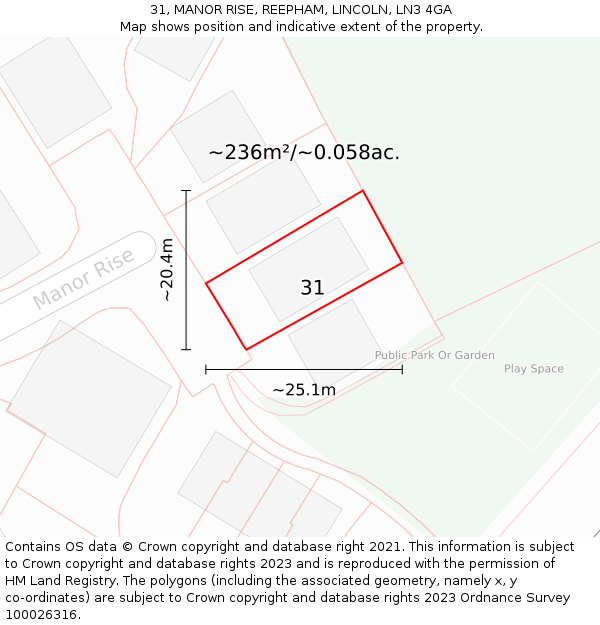 31, MANOR RISE, REEPHAM, LINCOLN, LN3 4GA: Plot and title map