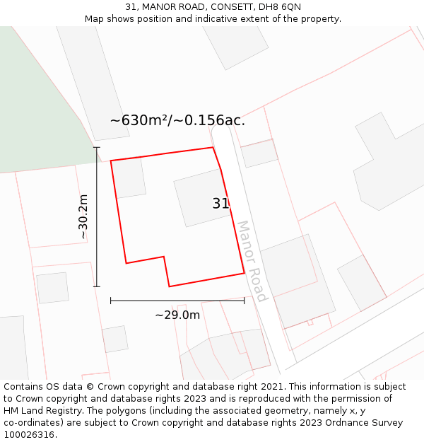 31, MANOR ROAD, CONSETT, DH8 6QN: Plot and title map