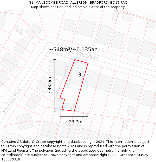 31, MANSCOMBE ROAD, ALLERTON, BRADFORD, BD15 7AQ: Plot and title map