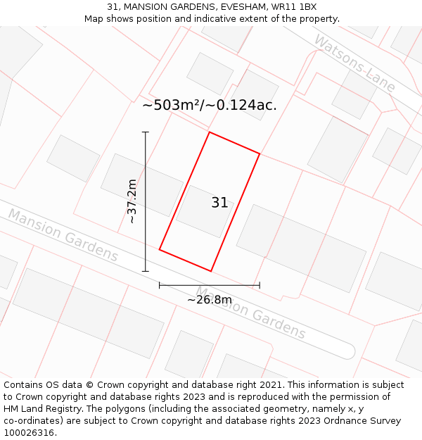 31, MANSION GARDENS, EVESHAM, WR11 1BX: Plot and title map