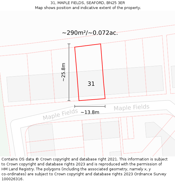 31, MAPLE FIELDS, SEAFORD, BN25 3ER: Plot and title map