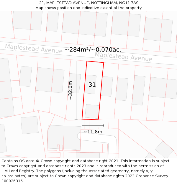 31, MAPLESTEAD AVENUE, NOTTINGHAM, NG11 7AS: Plot and title map