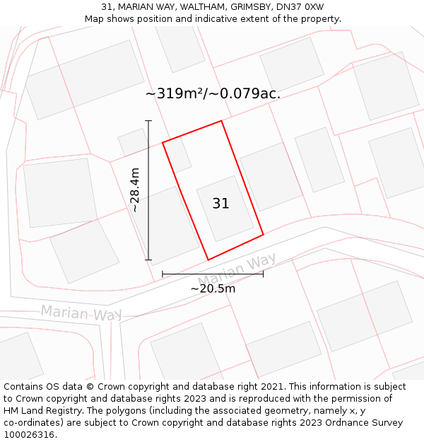 31, MARIAN WAY, WALTHAM, GRIMSBY, DN37 0XW: Plot and title map