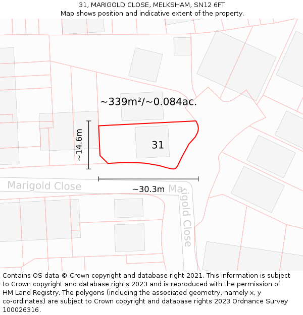 31, MARIGOLD CLOSE, MELKSHAM, SN12 6FT: Plot and title map