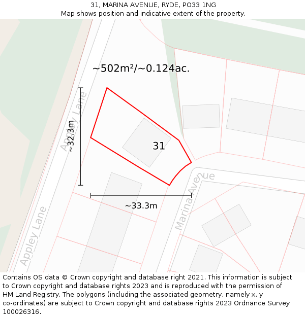 31, MARINA AVENUE, RYDE, PO33 1NG: Plot and title map