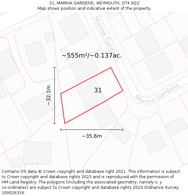 31, MARINA GARDENS, WEYMOUTH, DT4 9QZ: Plot and title map