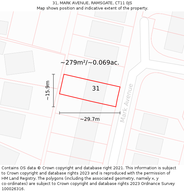 31, MARK AVENUE, RAMSGATE, CT11 0JS: Plot and title map