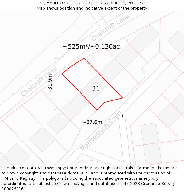 31, MARLBOROUGH COURT, BOGNOR REGIS, PO21 5QJ: Plot and title map